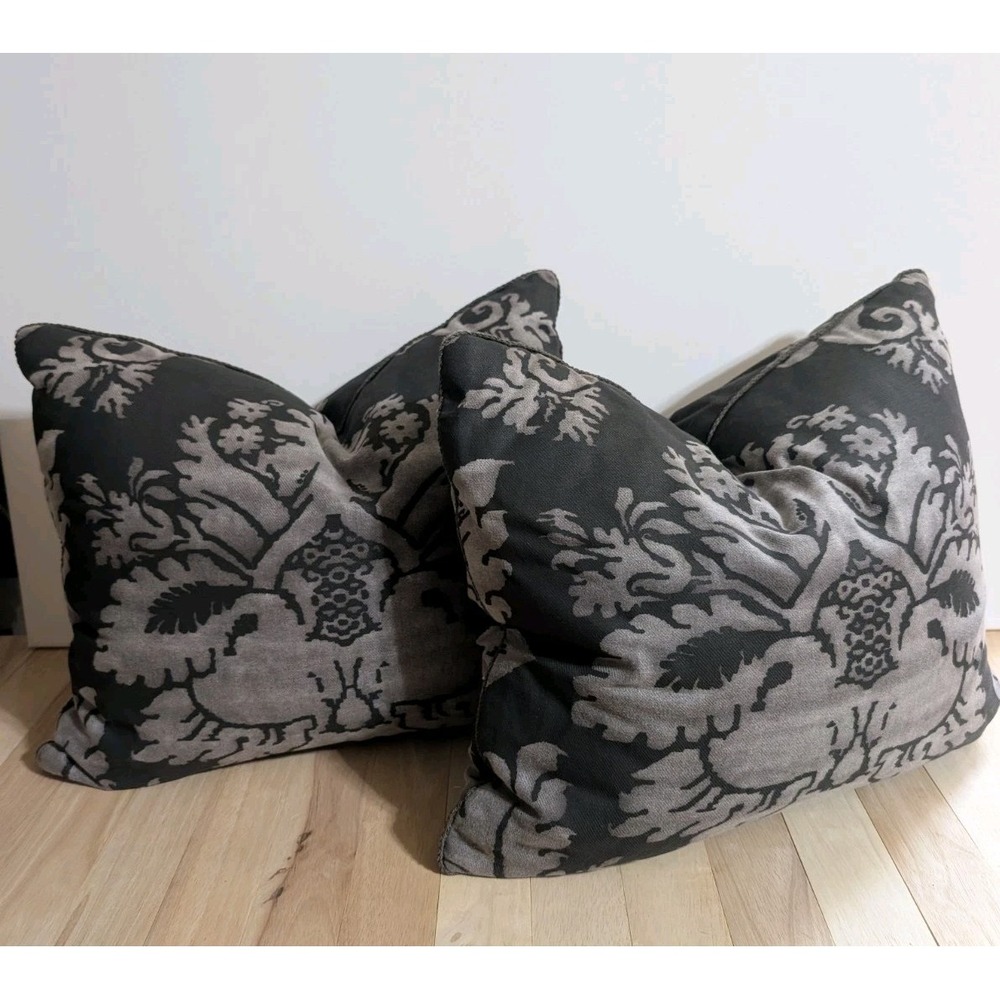 Fortuny Pillows Glicine Italian Medici 17x14 Luxury Cotton Lot 2 Black Grey